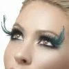 Smiffy's Fever False Eyelashes - Black With Teal Feather Plumes