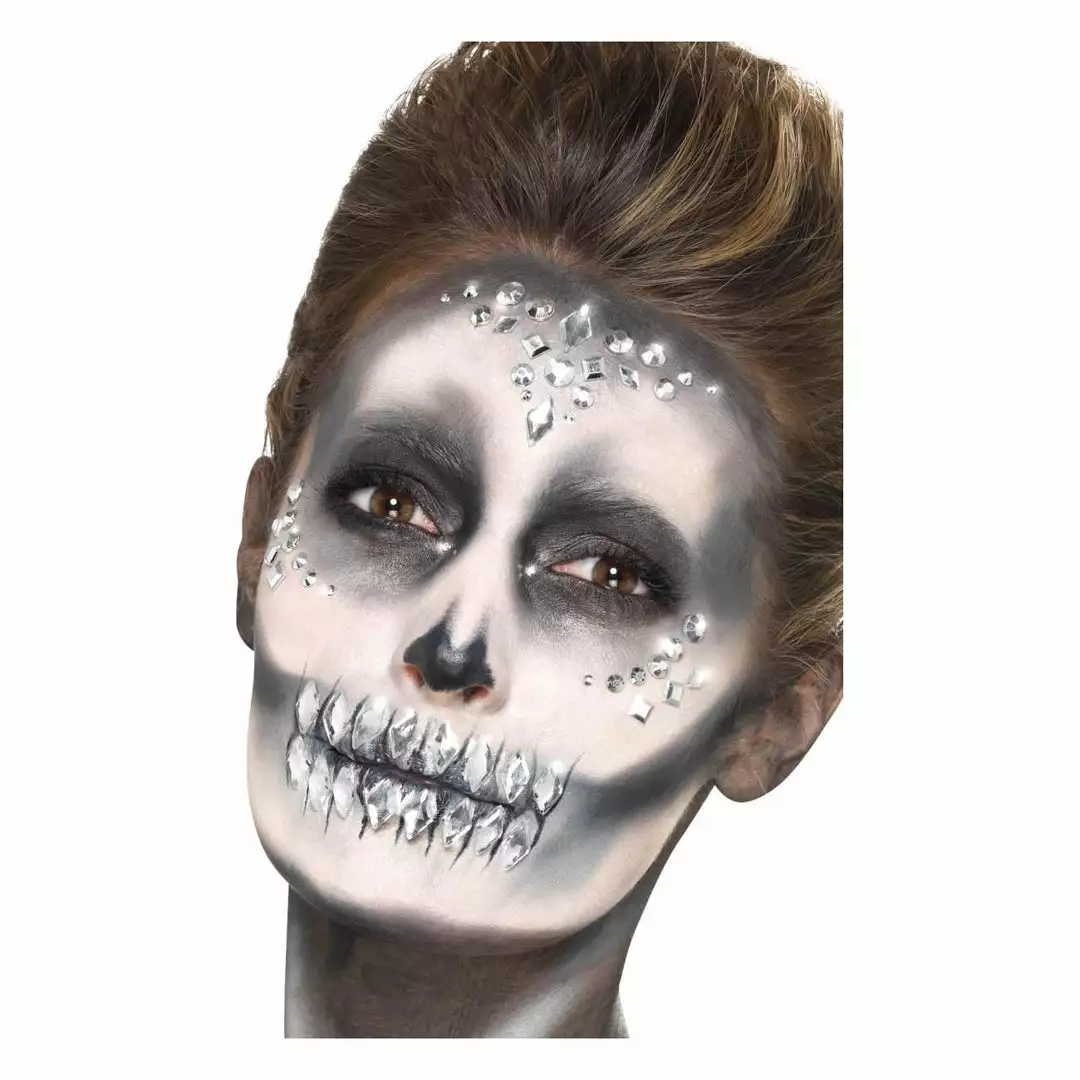 Smiffy's Glitter Make-up FX 100 Self-adhesive Face Gems - Silver/Clear