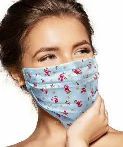 Pebbles Of Leeds Face Masks Pebbles Handmade Pleated Cotton Face Mask - Roses On Baby Blue