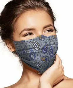 Pebbles Of Leeds Face Masks Pebbles Handmade Pleated Cotton Face Mask - Paisley Blue & Grey