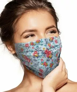 Pebbles Of Leeds Face Masks Pebbles Handmade Pleated Cotton Face Mask - New Baby Blue Rose