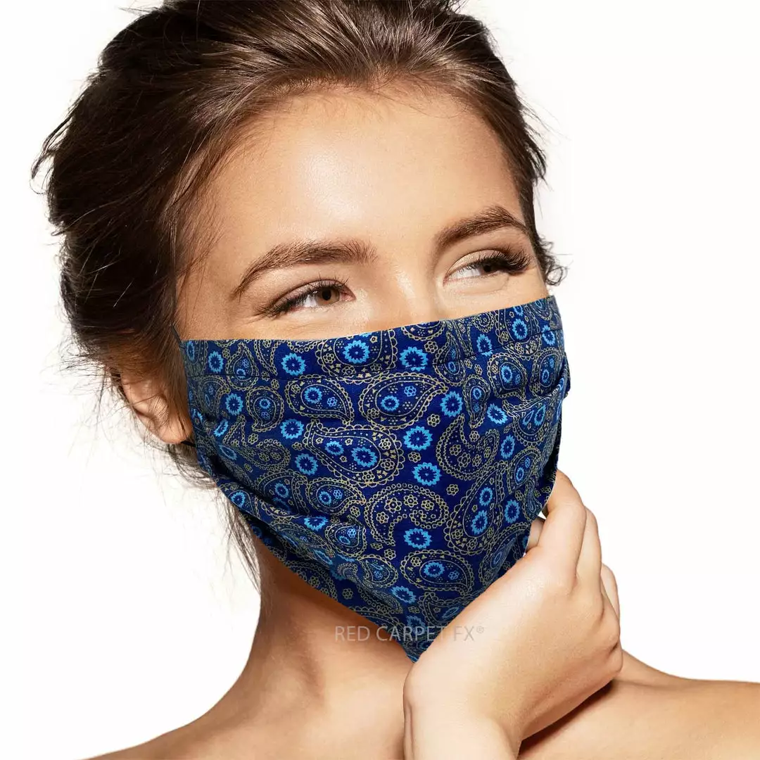 Pebbles Of Leeds Pebbles Handmade Pleated Cotton Face Mask - Paisley Blue