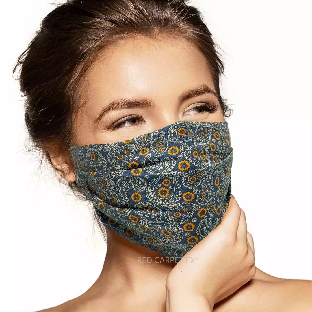 Pebbles Of Leeds Face Masks Pebbles Handmade Pleated Cotton Face Mask - Paisley Orange