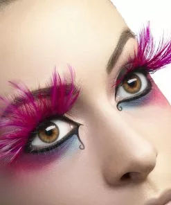 Smiffy's Fever False Eyelashes - Extravagant Pink Feather Plumes
