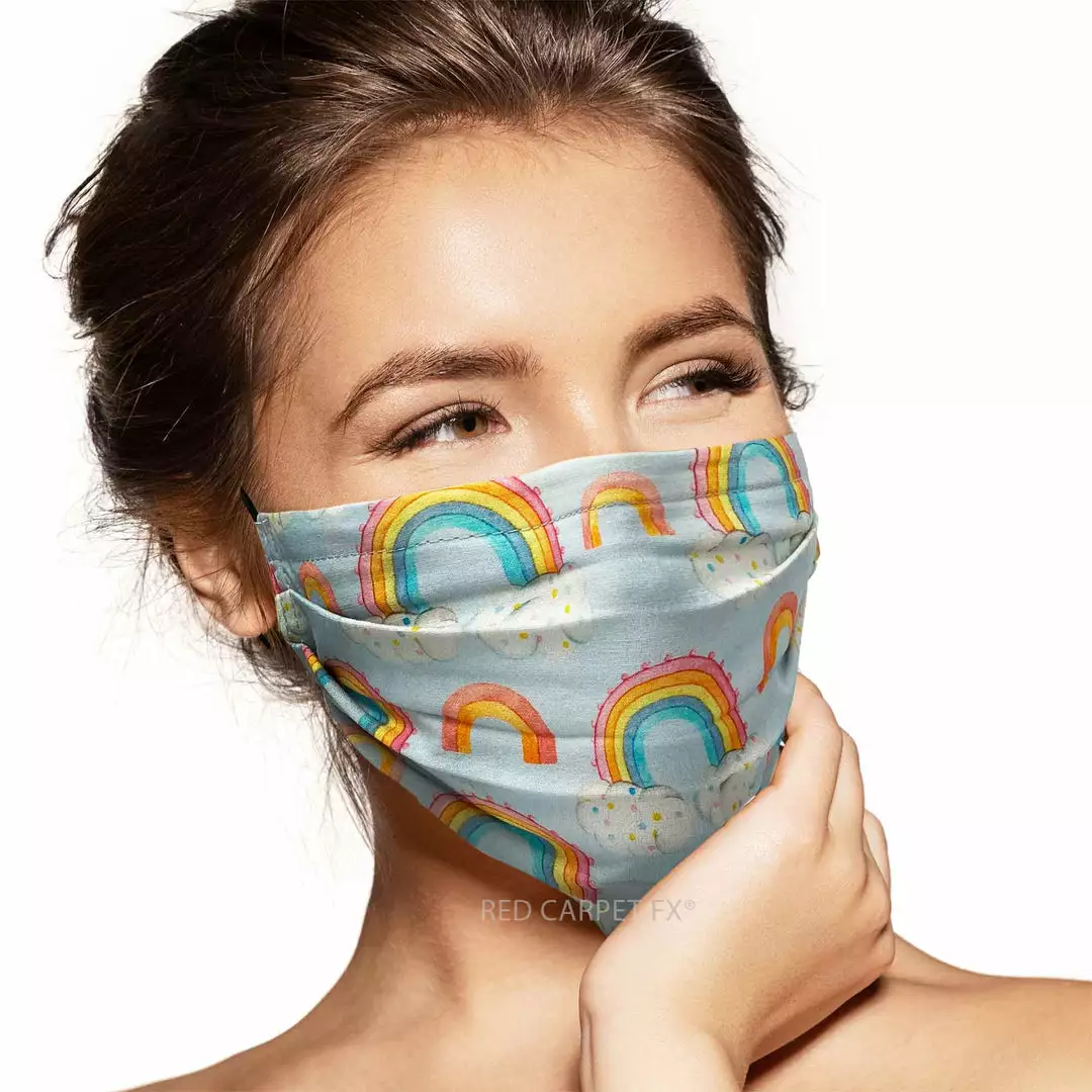 Pebbles Of Leeds Pebbles Handmade Pleated Cotton Face Mask - Rainbow Clouds