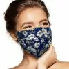 Pebbles Of Leeds Face Masks Pebbles Handmade Pleated Cotton Face Mask - Sketched Flowers On Blue