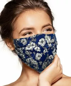 Pebbles Of Leeds Face Masks Pebbles Handmade Pleated Cotton Face Mask - Sketched Flowers On Blue