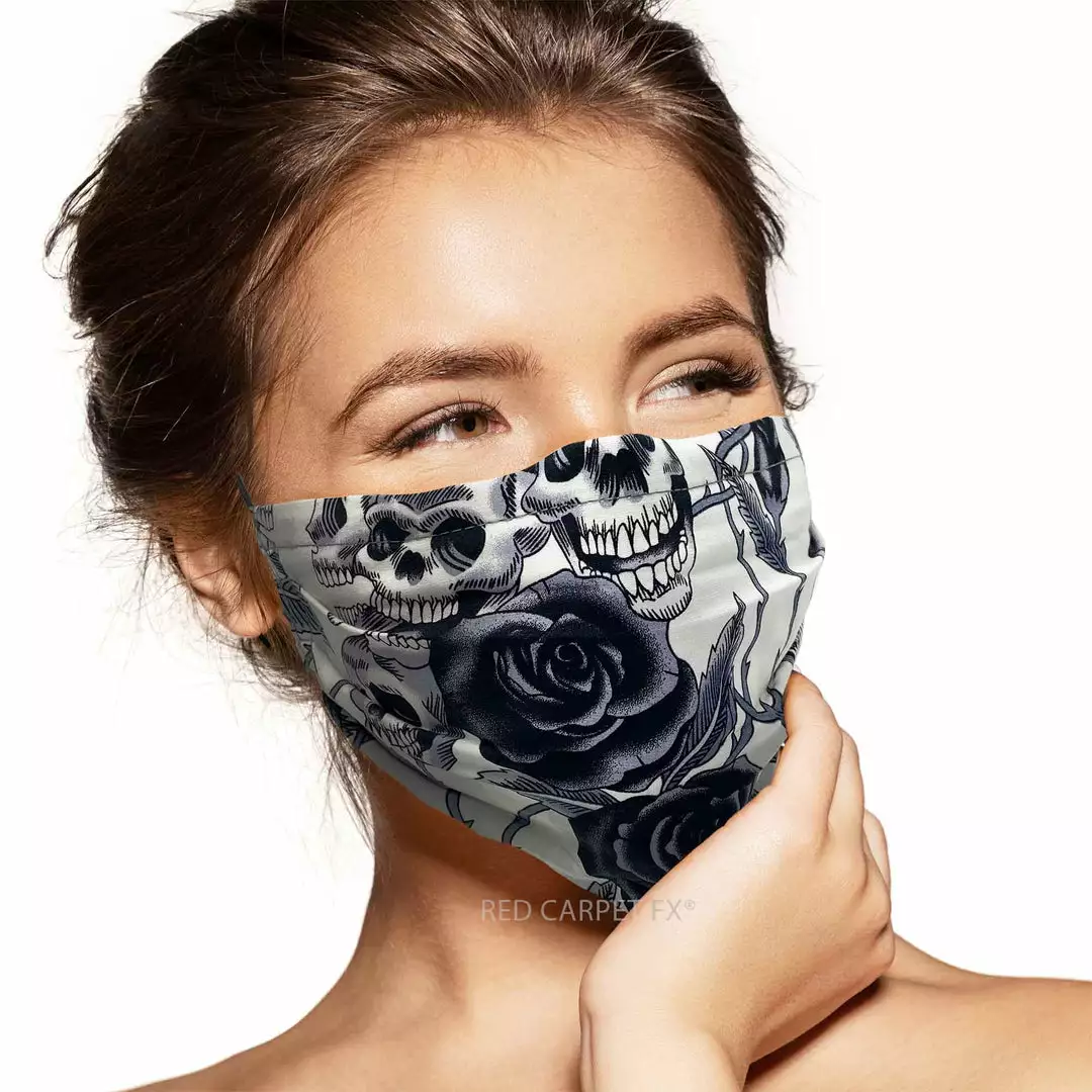 Pebbles Of Leeds Face Masks Pebbles Handmade Pleated Cotton Face Mask - Skull & Roses