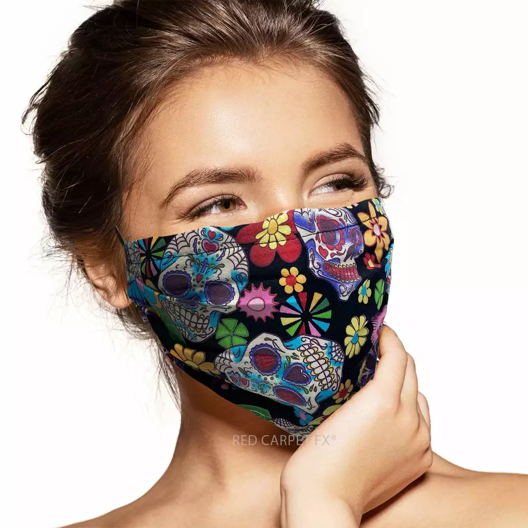 Pebbles Of Leeds Pebbles Handmade Pleated Cotton Face Mask - Sugar Skull